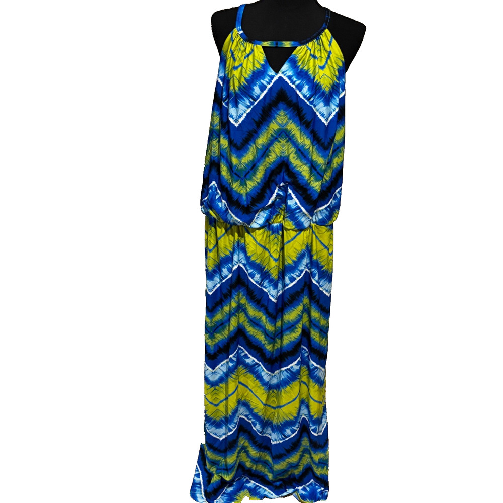 New Ashley Stewart blouson Maxi dress Tie-dye print Plus sz 22/24 Hippie bright
